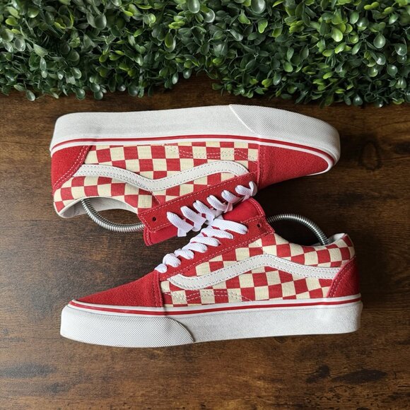 Vans Old Skool Checkerboard Women Size 8.5 Red White Athletic Shoes Sneakers - Picture 5 of 9